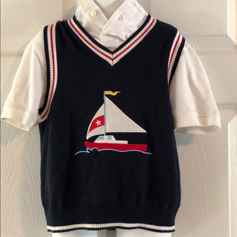 Sailboat sweater vest and button-down white shirt